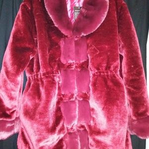Maroon faux fur coat